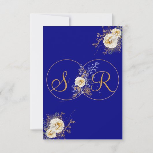 Navy Blue Gold Monogram Reception Kaart (Achterkant)
