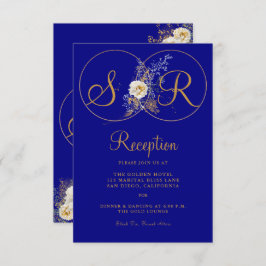 Navy Blue Gold Monogram Reception Kaart