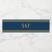 Navy Blue Gold Monogram Waterfles Etiket (Enkel label)