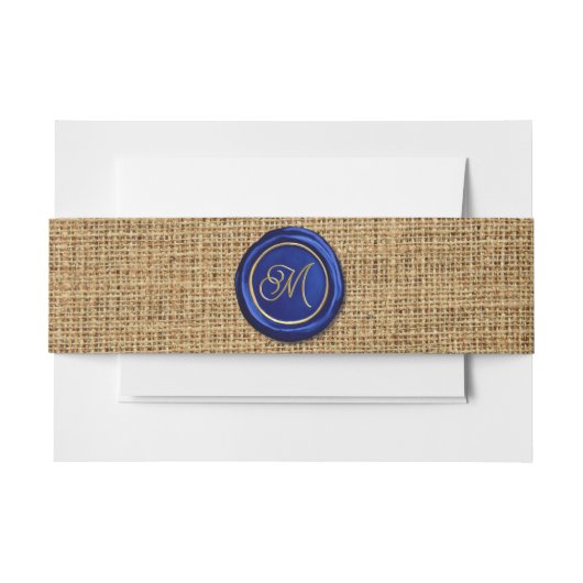 Navy Blue & Gold Monogram Wax Seal Rustic Burlap Uitnodigingen Wikkel (Voorkant Voorbeeld)