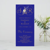 Navy Blue Gold Monogram Weddenprogramma (Staand voorkant)