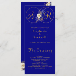 Navy Blue Gold Monogram Weddenprogramma