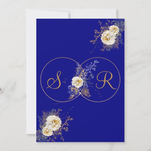 Navy Blue Gold Monogram Weddenschap bewaart de dat Save The Date (Achterkant)