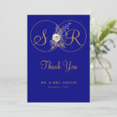 Navy Blue Gold Monogram Weddenschap Hartelijk dank (Staand voorkant)