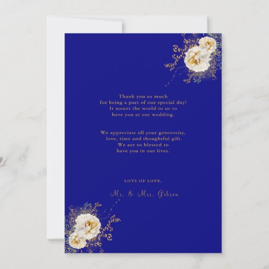 Navy Blue Gold Monogram Weddenschap Hartelijk dank (Achterkant)