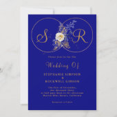 Navy Blue Gold Monogram Weddenschap Kaart (Voorkant)
