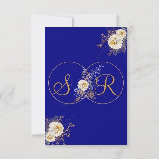 Navy Blue Gold Monogram Wedding RSVP Kaart (Achterkant)