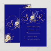 Navy Blue Gold Monogram Wedding RSVP Kaart (Voorkant / Achterkant)