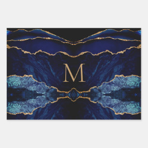 Navy Blue Gold Monogram Your Wrapping Paper Sheets