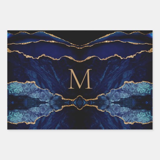 Navy Blue Gold Monogram Your Wrapping Paper Sheets (Voorkant 2)