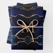 Navy Blue Gold Monogram Your Wrapping Paper Sheets (In situ)