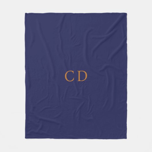 Navy blue gold monogrammed initials luxury fleece deken (Voorkant)