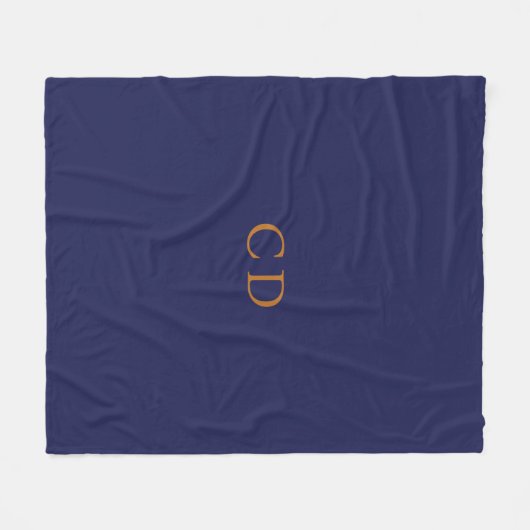 Navy blue gold monogrammed initials luxury fleece deken (Voorkant (Horizontaal))