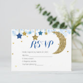 Navy Blue Gold Moon Baby shower RSVP-kaart Bedankkaart (Staand voorkant)