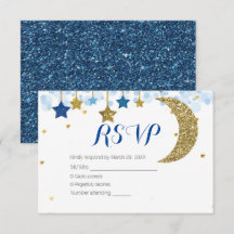 Navy Blue Gold Moon Baby shower RSVP-kaart