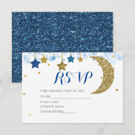 Navy Blue Gold Moon Baby shower RSVP-kaart Bedankkaart