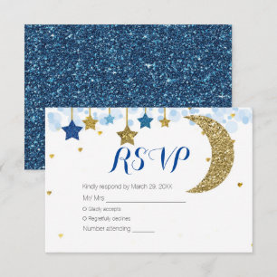Navy Blue Gold Moon Baby shower RSVP-kaart Bedankkaart