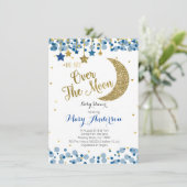 Navy Blue Gold Moon Baby shower uitnodiging (Staand voorkant)