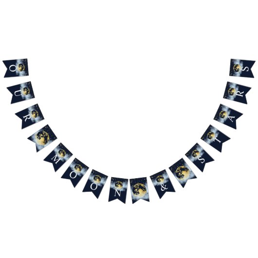 Navy Blue & Gold Moon en Stars Baby shower Vlaggetjes (Alle)