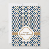 Navy Blue Gold Moroccan Gender Neutral Baby shower Kaart (Achterkant)