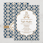 Navy Blue Gold Moroccan Gender Neutral Baby shower Kaart (Voorkant / Achterkant)