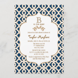 Navy Blue Gold Moroccan Gender Neutral Baby shower Kaart