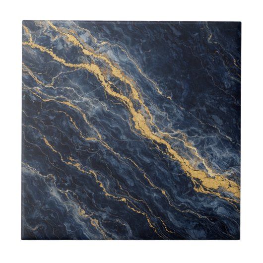 Navy Blue & Gold Natural Marble – Luxury Tegeltje (Voorkant)