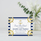 Navy Blue Gold Nautical Wedding Save the Date Aankondigingskaart (Staand voorkant)