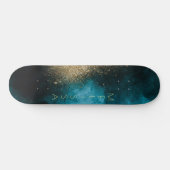 Navy Blue Gold Nebula Monogram Skateboard (Horizontaal)