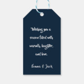 Navy Blue Gold Nordic Christmas Forest Pattern Cadeaulabel (Achterkant)