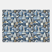 Navy Blue Gold Nordic Christmas Forest Pattern Inpakpapier Vel (Voorkant)