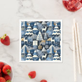 Navy Blue Gold Nordic Christmas Forest Pattern Servet (Insitu)