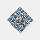 Navy Blue Gold Nordic Christmas Forest Pattern Servet (Hoek)
