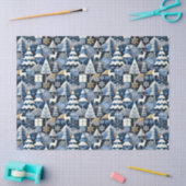 Navy Blue Gold Nordic Christmas Forest Pattern Tissuepapier (Craft)