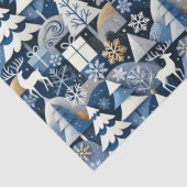 Navy Blue Gold Nordic Christmas Forest Pattern Tissuepapier (Detail)