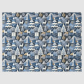 Navy Blue Gold Nordic Christmas Forest Pattern Tissuepapier (Voorkant)