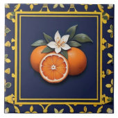 Navy Blue & Gold Oranges Mediterranean Fruit Tegeltje (Voorkant)