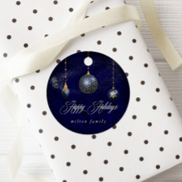 Navy Blue Gold Ornament Vakantie Bedankjes Labels