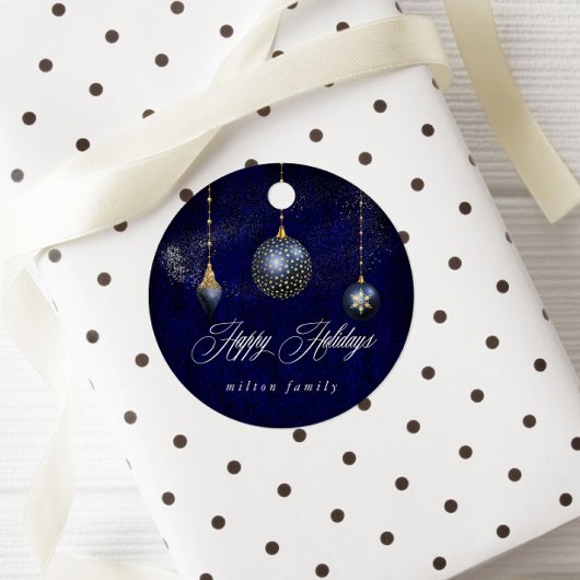 Navy Blue Gold Ornament Vakantie Bedankjes Labels