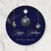 Navy Blue Gold Ornament Vakantie Bedankjes Labels (Voorkant)