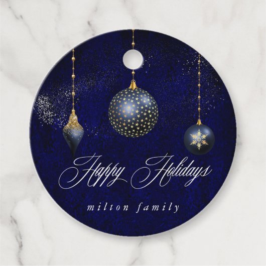 Navy Blue Gold Ornament Vakantie Bedankjes Labels (Voorkant)