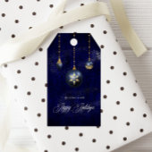 Navy Blue Gold Ornament Vakantie Cadeaulabel