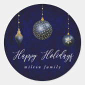 Navy Blue Gold Ornament vakantie envelop zegel (Voorkant)