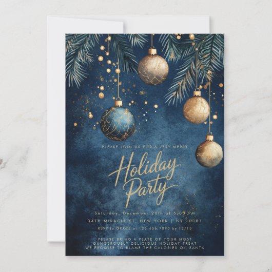 Navy Blue Gold Ornamenten Baubles Kerstvakantie Kaart (Voorkant)
