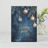Navy Blue Gold Ornamenten Baubles Kerstvakantie Kaart (Staand voorkant)