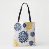 Navy Blue Gold Oversize Floral Monogram Tote Bag (Voorkant)