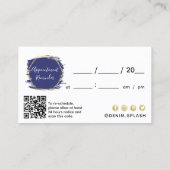 Navy Blue & Gold Paint Stroke Client Afspraak Visitekaartje (Achterkant)