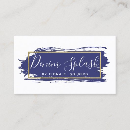 Navy Blue & Gold Paint Stroke Client Afspraak Visitekaartje (Voorkant)