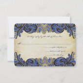 Navy Blue Gold Paisley Peacock Colors Wedding RSVP (Voorkant)