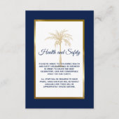 Navy Blue Gold Palm Tree Wedding Health and Safety Informatiekaartje (Voorkant)